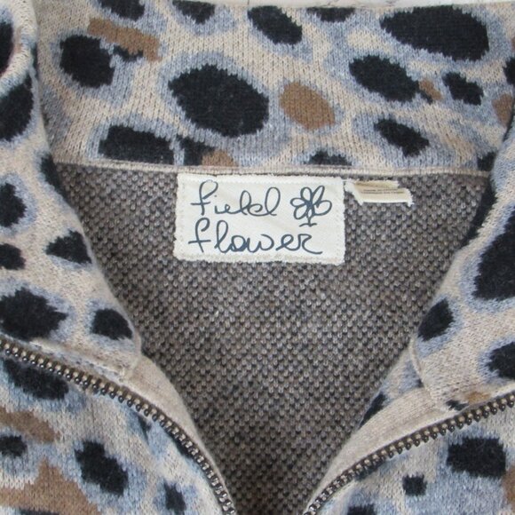 Field Flower Anthropologie Miena Leopard Zip Cardigan Sweater coat wool S - Picture 3 of 6